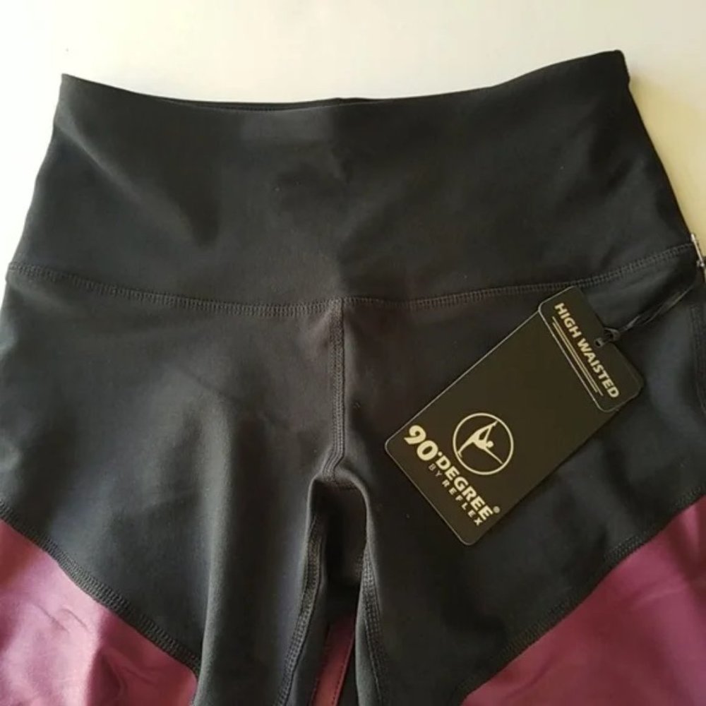 90 Degree BY Reflex Ruby Shade Burgundy Black Colorblock High Waist Leggings S - Picture 8 of 12